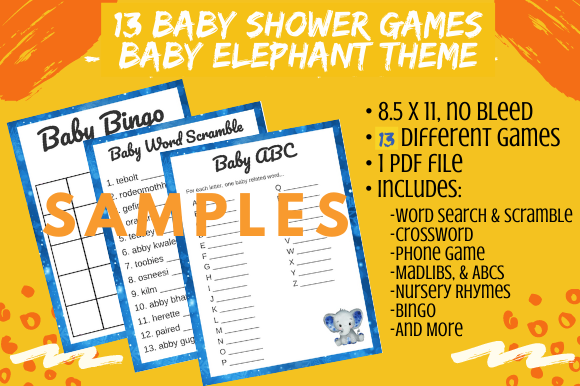 13 Navy Elephant Baby Shower Game Bundle: A Complete Planning Resource