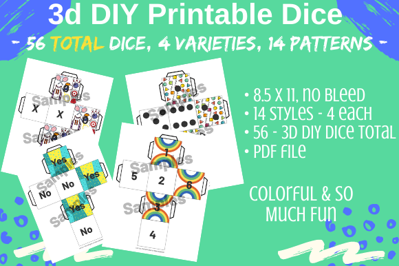 14 Printable Dice 4 Kids-Adults 56 Total: Elevating Interactive Projects and Activities