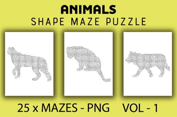 Evaluating 25 Animal Shape Maze Puzzle PNG Vol - 1 for KDP Publishing