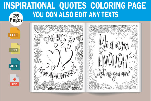 Inspirational Quotes Coloring Book Pages for Adults